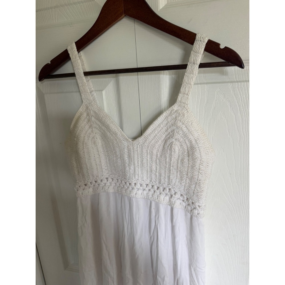Sincerely Jules White Crochet Bodice Smocked Back Midi Dress Womens Medium Bride - Picture 2 of 8